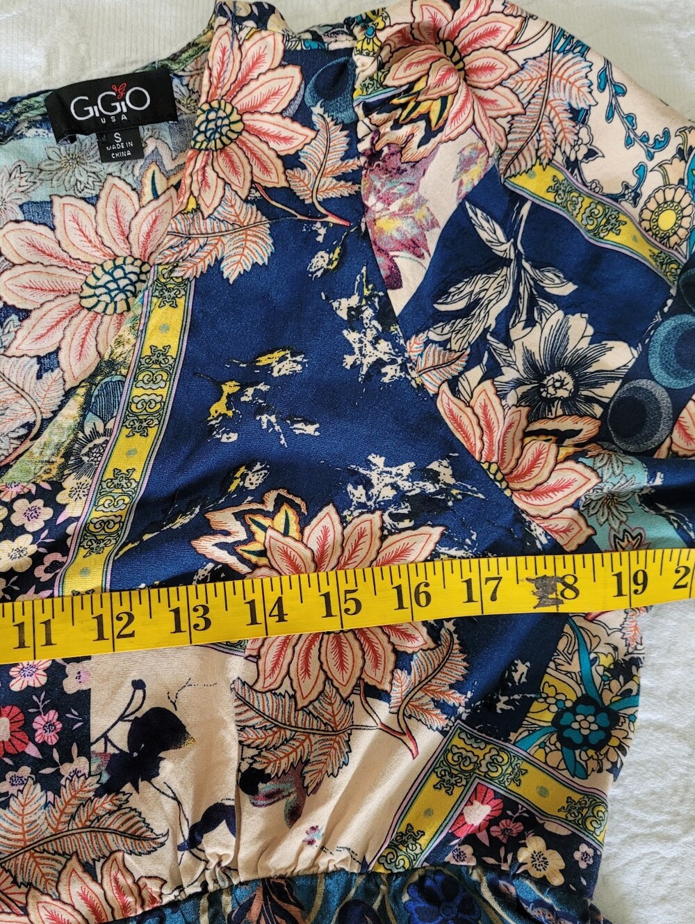 GiGiO Midnight Blue Mixed Print Tiered Floral Paisley Peasant Midi Dress Small - Picture 10 of 12